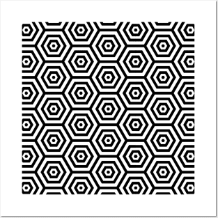 black and white hexagon seamless pattern Posters and Art